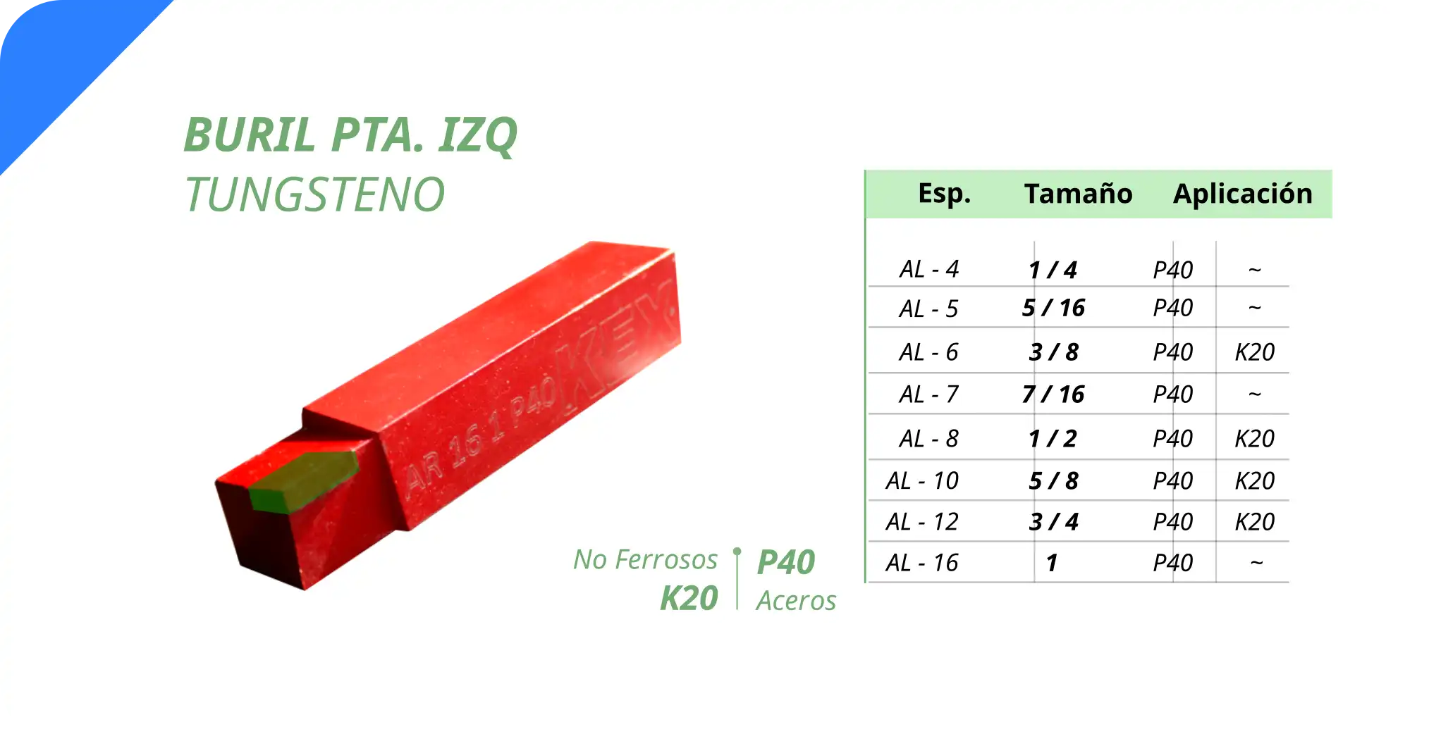 Buril izquierdo punta tungsteno