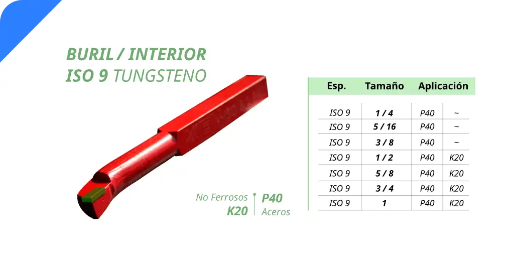 Buril interior ISO 9 tungsteno